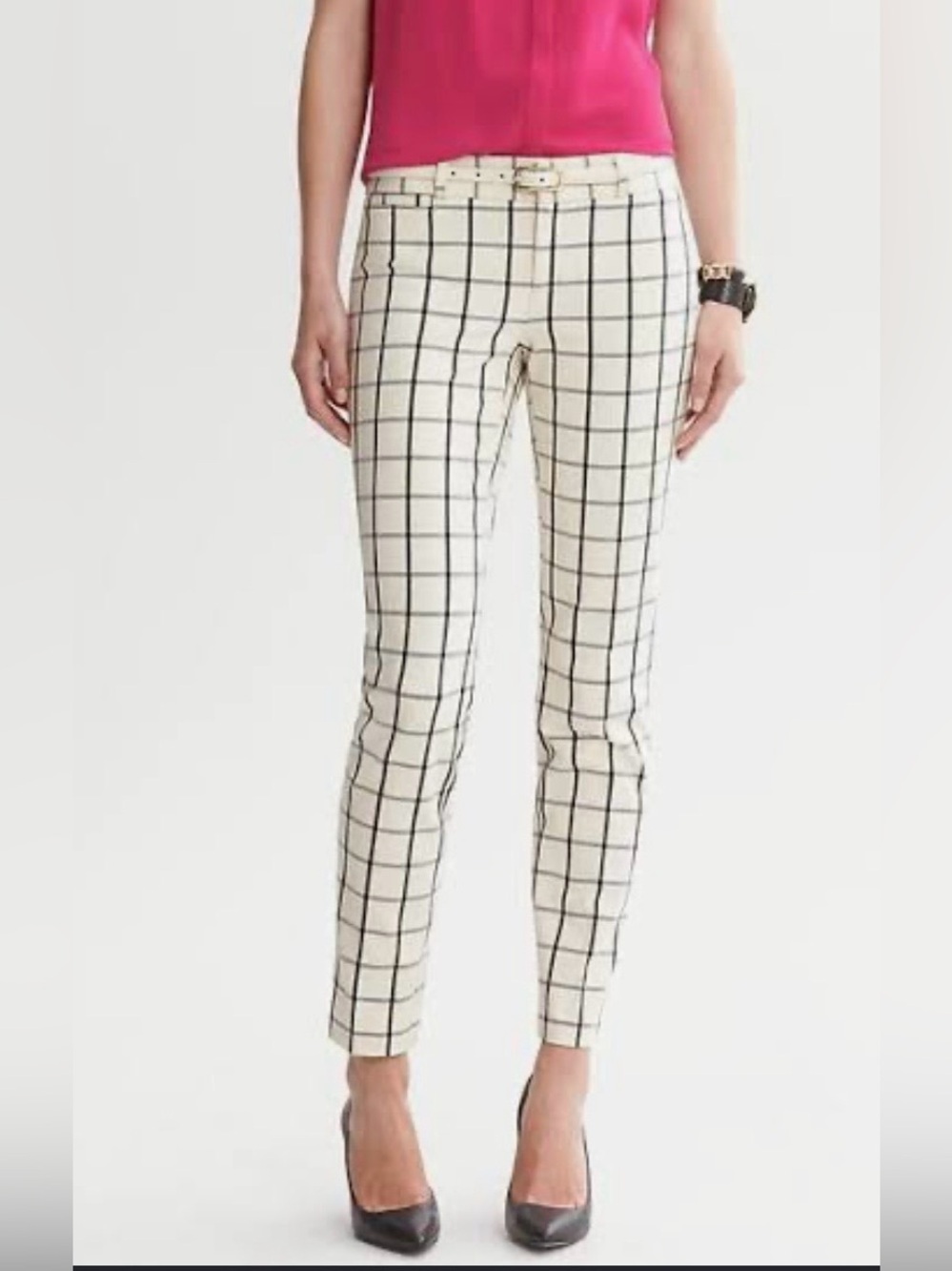 Banana Republic Sloan-Fit Ankle Pants Country Beige Windowpane Grid Size 12